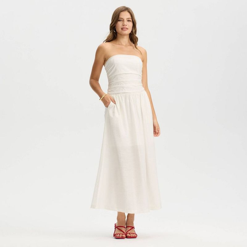 Women's Ruched Midi A-Line Dress - A New Day Cream Xl